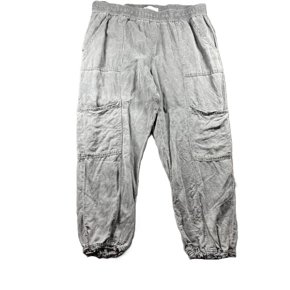C&C California Women Pants Cargo Joggers Linen Blend Coastal Beachy Gray XL M143